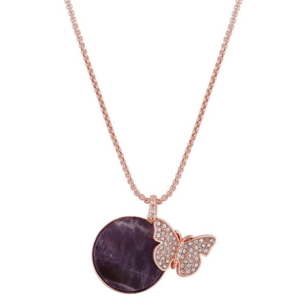 14kt Gold Flash-Plated Amethyst and Crystal "Fearless" Butterfly Pendant